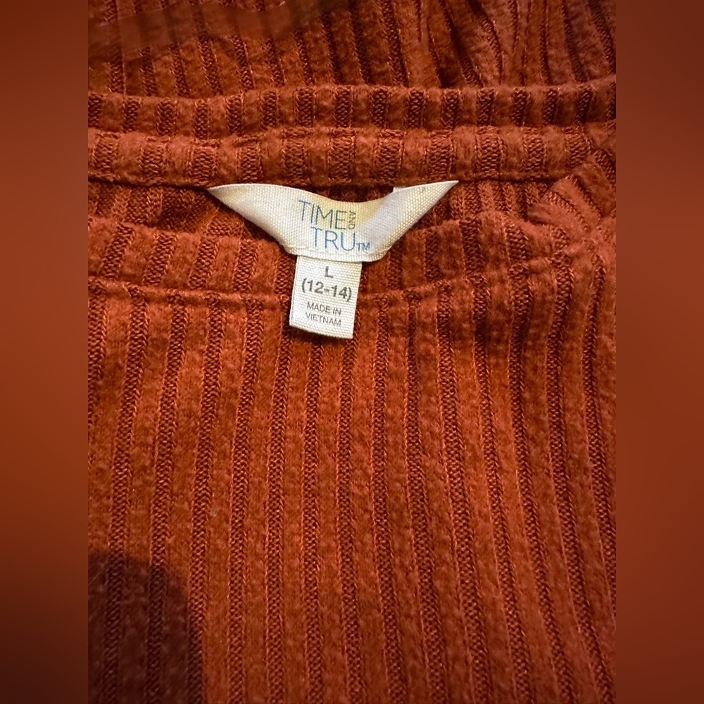 Time and Tru Women’s Burnt Orange Long Sleeve Pull On Shirt size Large (12-14) - Picture 9 of 10